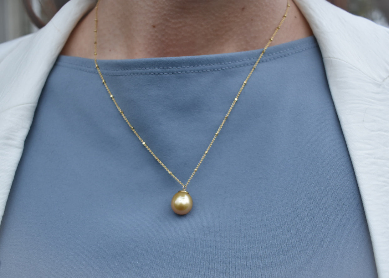 Yellow South Sea Pearl on Beaded Chain