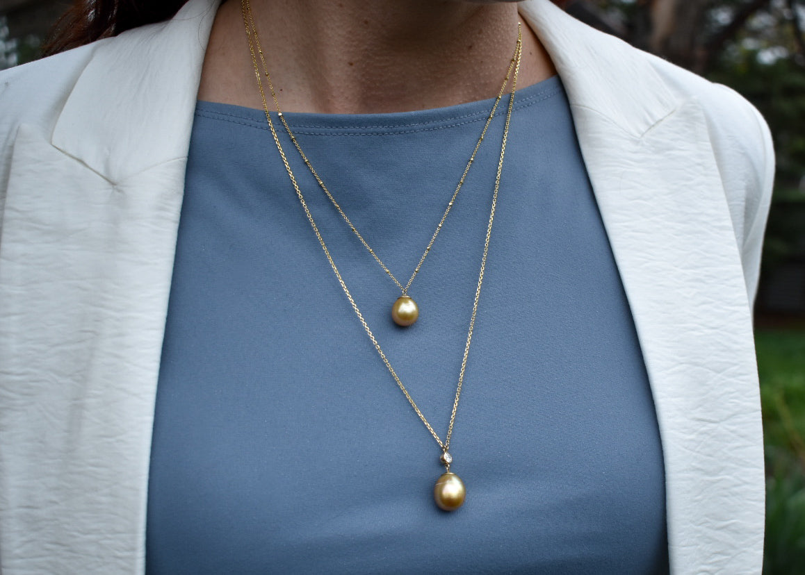 Yellow South Sea Pearl on Beaded Chain