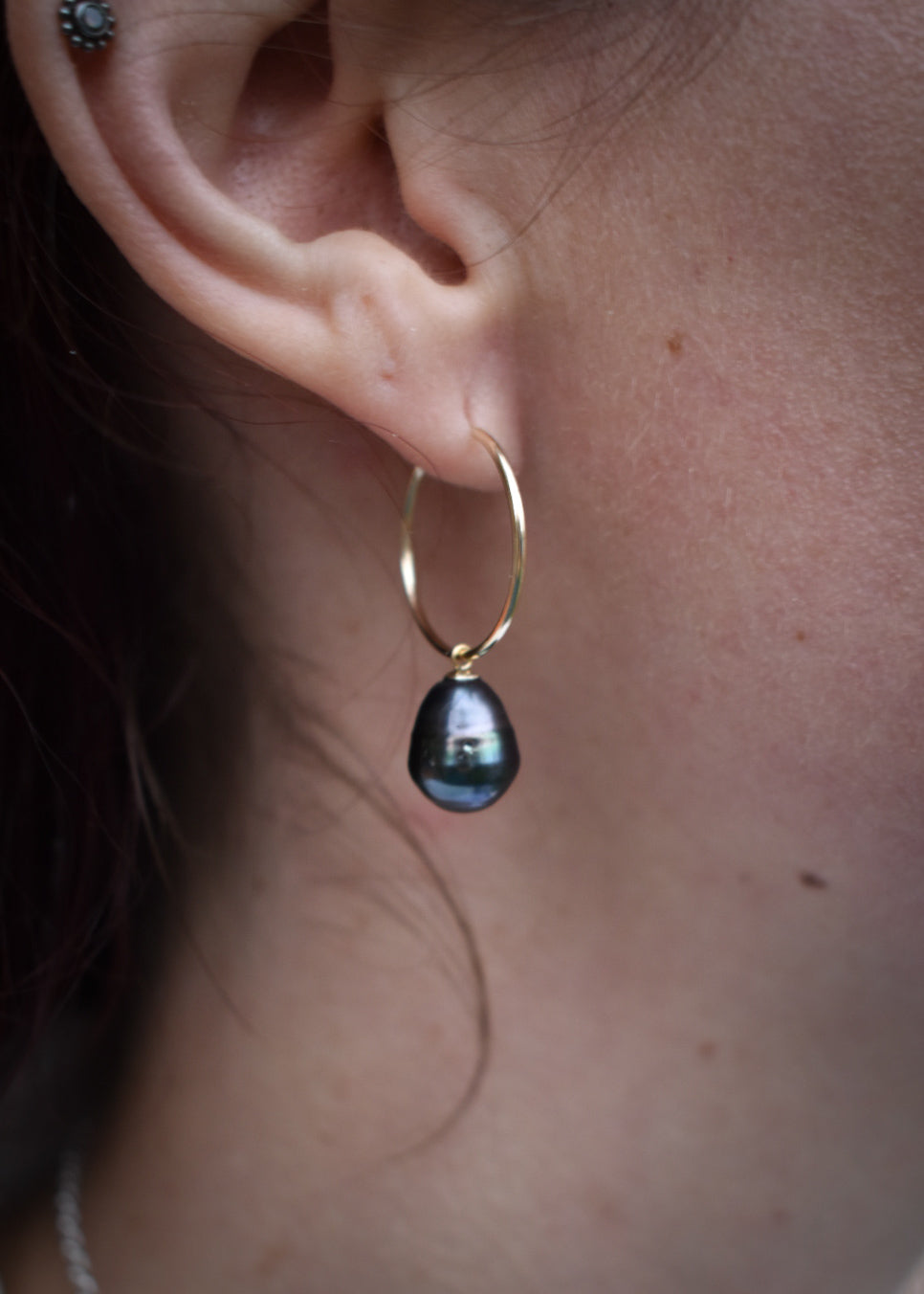 Black Tahitian Pearl Hoops