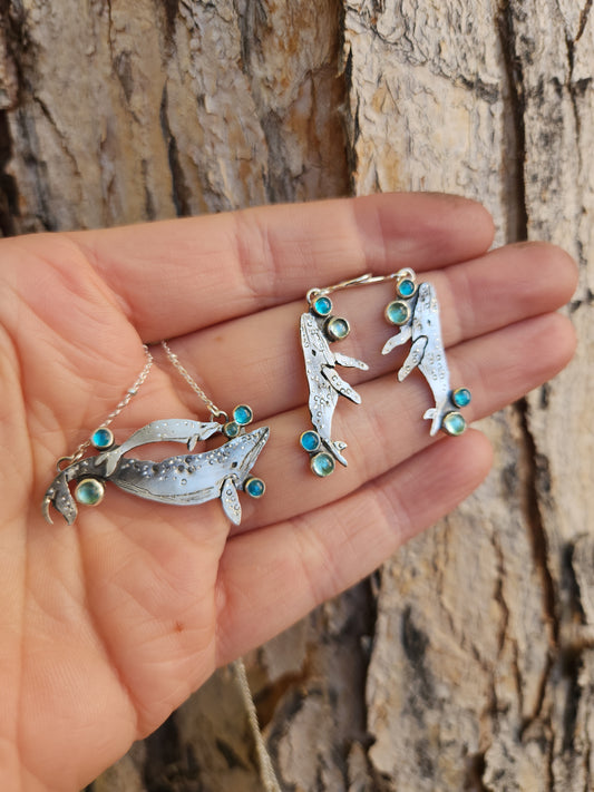 Custom whale necklace and earrings