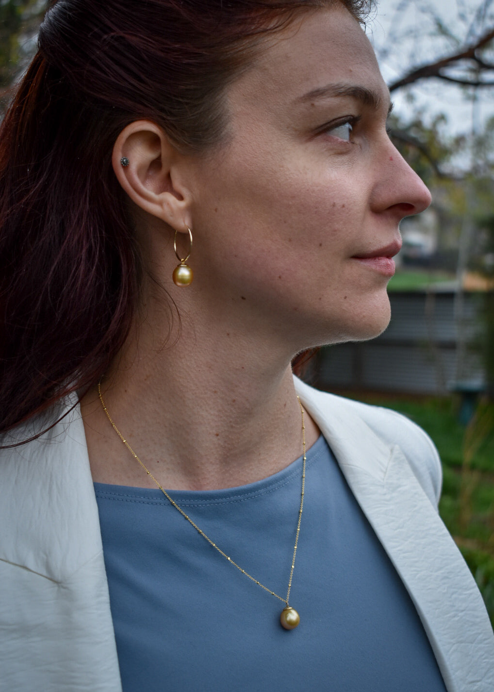 Yellow South Sea Pearl on Beaded Chain
