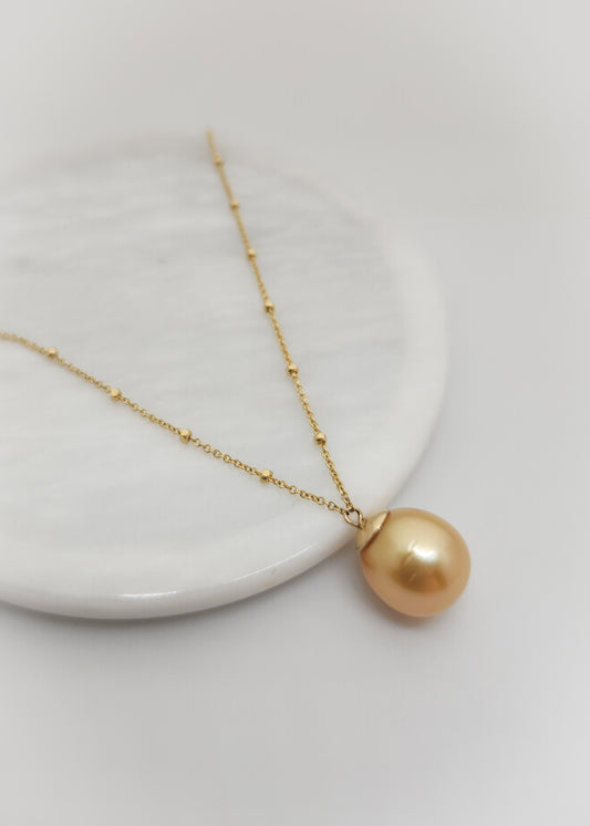 Yellow South Sea Pearl on Beaded Chain